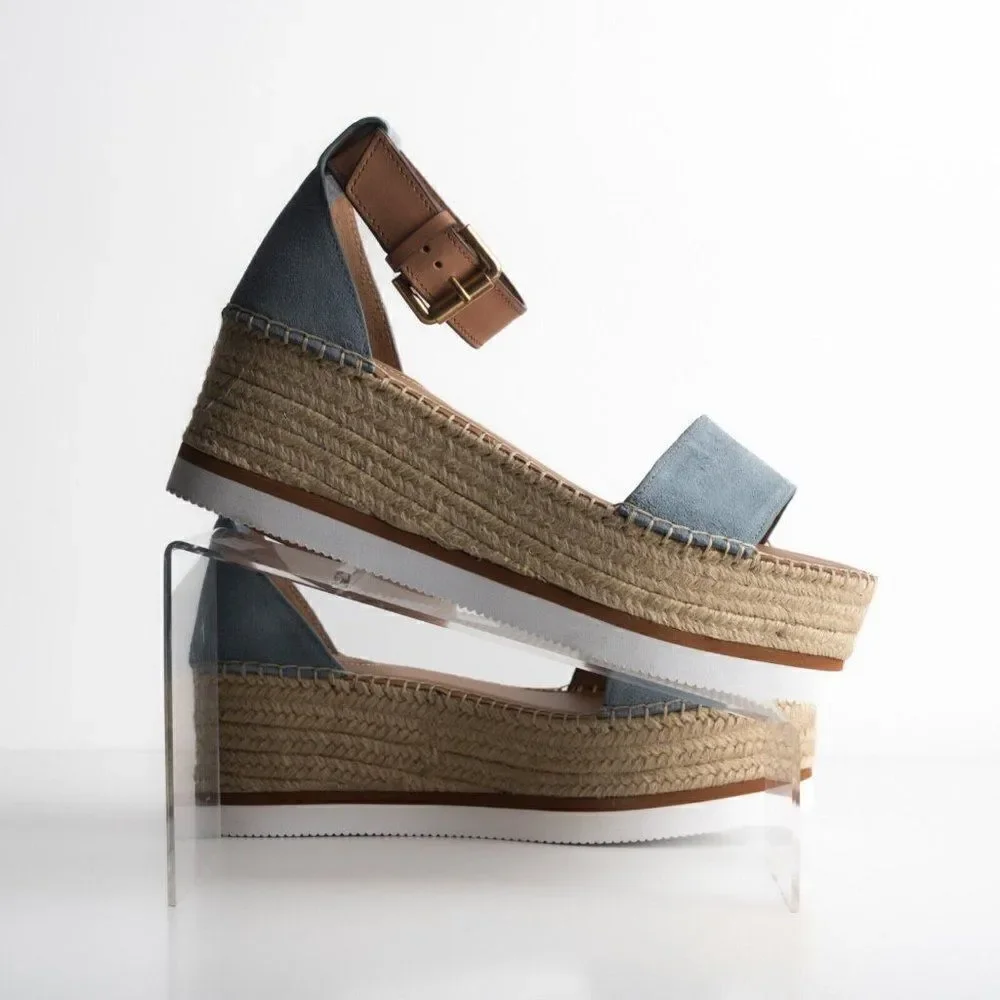 See By Chloe Womens Glyn Blue Suede Platform Espadrille Sandals US 10 EU 40 New